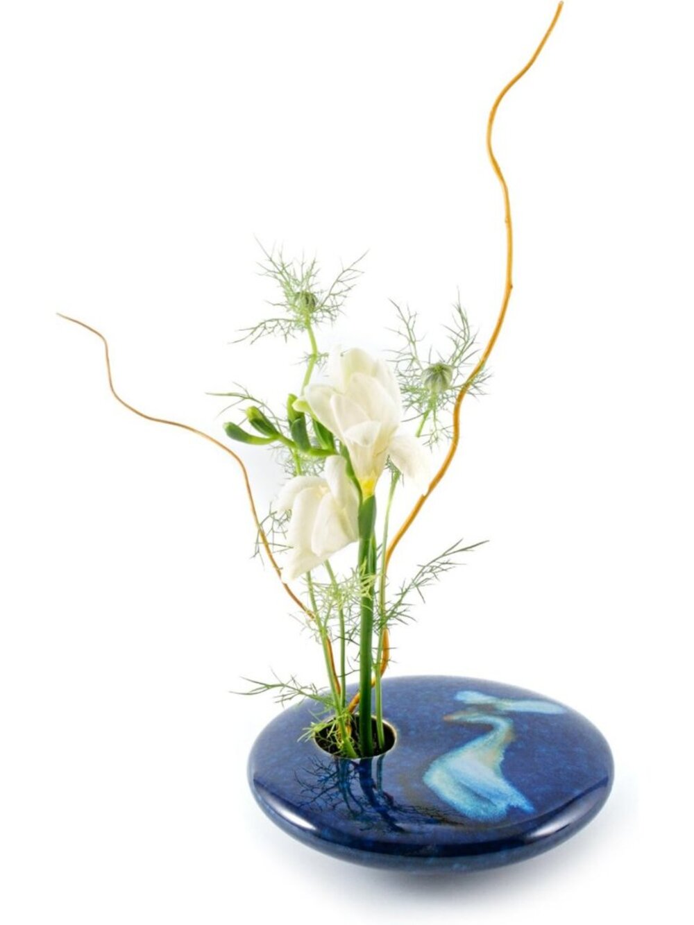 Elegant Round Ikebana Flower Vase - Stunning Blue Wave Design for Home Decor